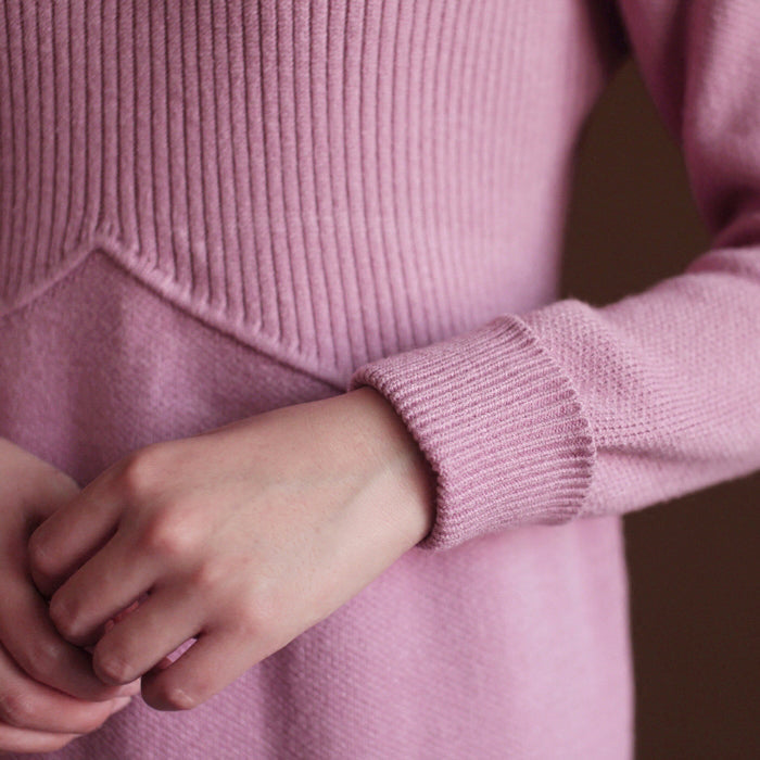 2025年 冬 ピンク ラビットウール混 ニットワンピース ルーズフィット ヴィンテージ風