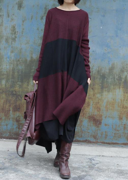 レディース クリスマス サイドオープン（スリット） ニットワンピース 前後差デザイン（ロー・ハイ） レタープリント／クォーツ柄 レッド デイリー セーターワンピース