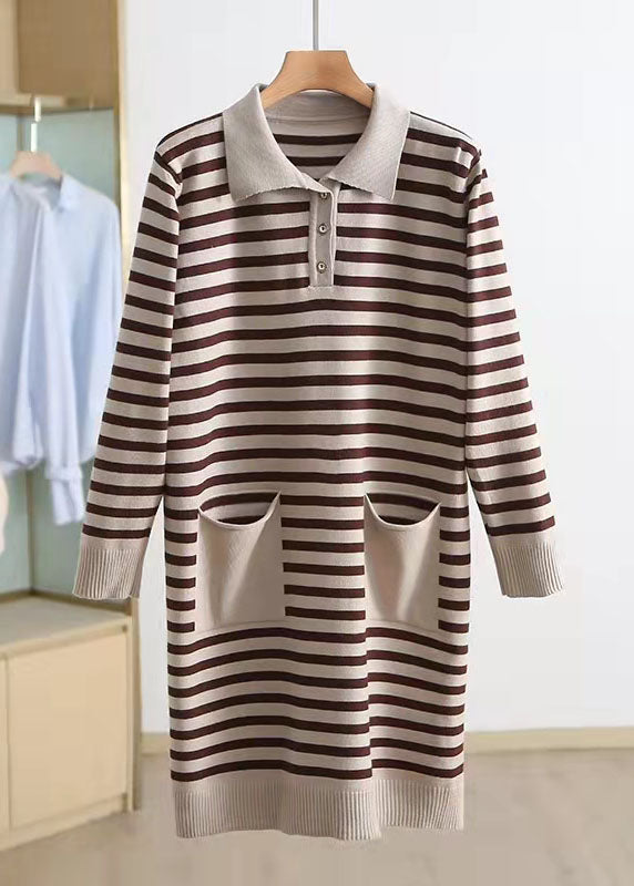 キュート ブラックストライプ ニットセーター アップサイクル風 ポロカラー オーバーサイズ 冬用ニットウェア