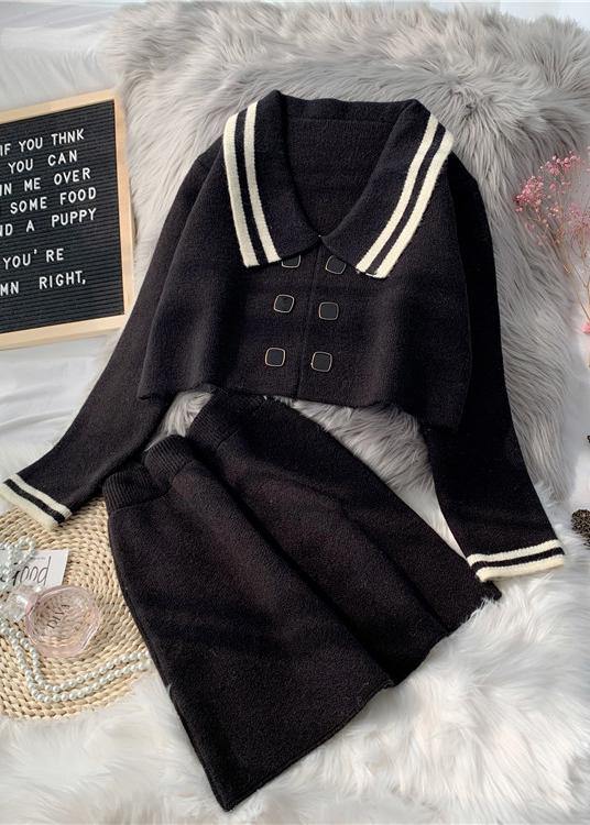 フレンチピンク ニットスーツ レディース 新作 ショート丈 セーター プルオーバー スカート 2点セット