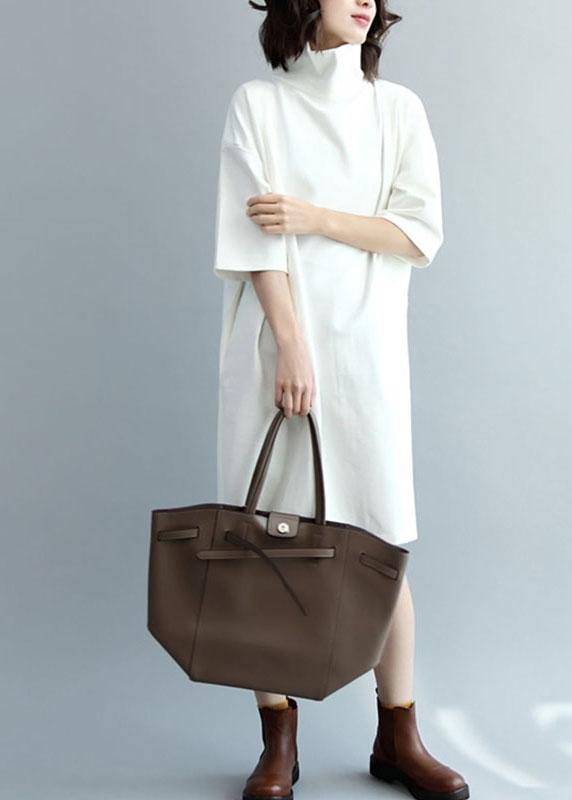 スタイリッシュ ホワイト タートルネック 秋 ゆったり ニットワンピース