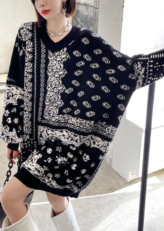 ユニーク レトロ Vネック ジャカード あたたかい 秋 ニットセーター