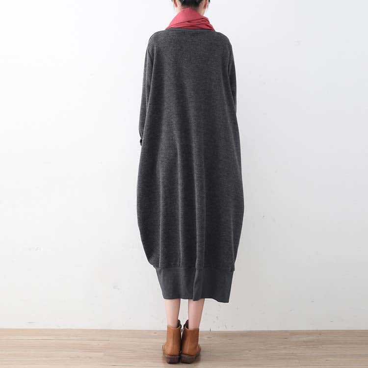 グレー ニットワンピース オーバーサイズ ヴィンテージ ハイネック プルオーバー パッチワーク